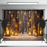 Lofaris Schneebedeckt Feld Kerze Laterne Funkeln Weihnachten Hintergrund